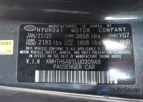 2020 Hyundai Veloster Turbo z USA, uszkodzony, nr VIN KMHTH6AB1LU030948